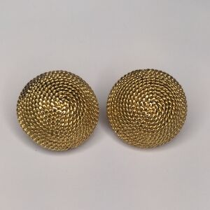 Napier Vintage 70s Gold Tone Earrings Rope Braided deep domed Clip On Old Money